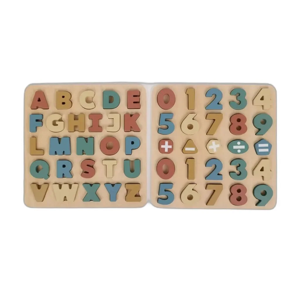 Wooden Alphabet & Number Puzzle Board – 26 Letters, 0–9 Numbers & Math Symbols